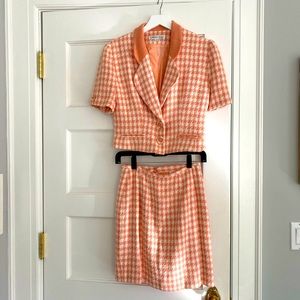 Vintage 80s Salmon Houndstooth Set
